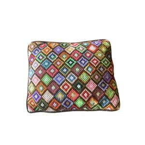 Vintage colorful diamond patchwork needlepoint decorative pillow